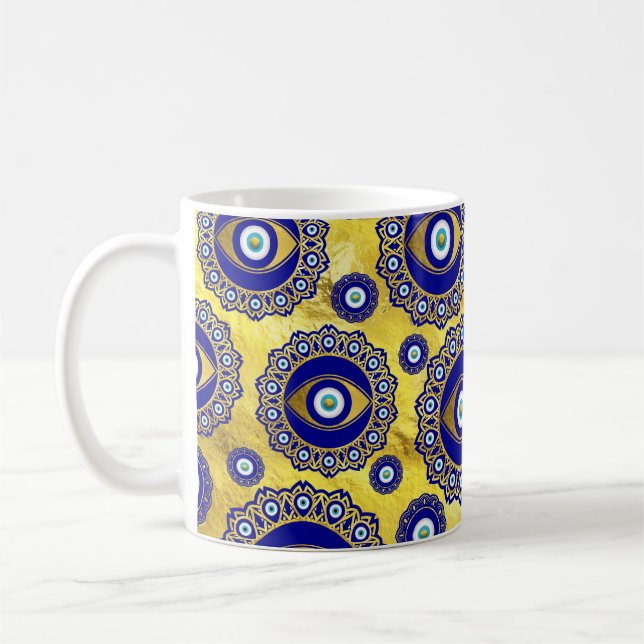 Taza De Café Patrón de adorno adornado con encanto de ojo malva (Izquierda)