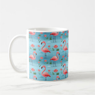 Taza De Café Patrón de agua azul Flamingo