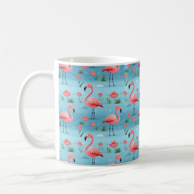 Taza De Café Patrón de agua azul Flamingo (Izquierda)