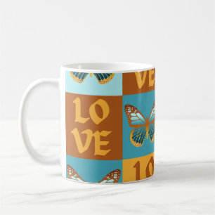 Taza De Café Patrón de Amor de Mariposa Gradiente Azul y Nara