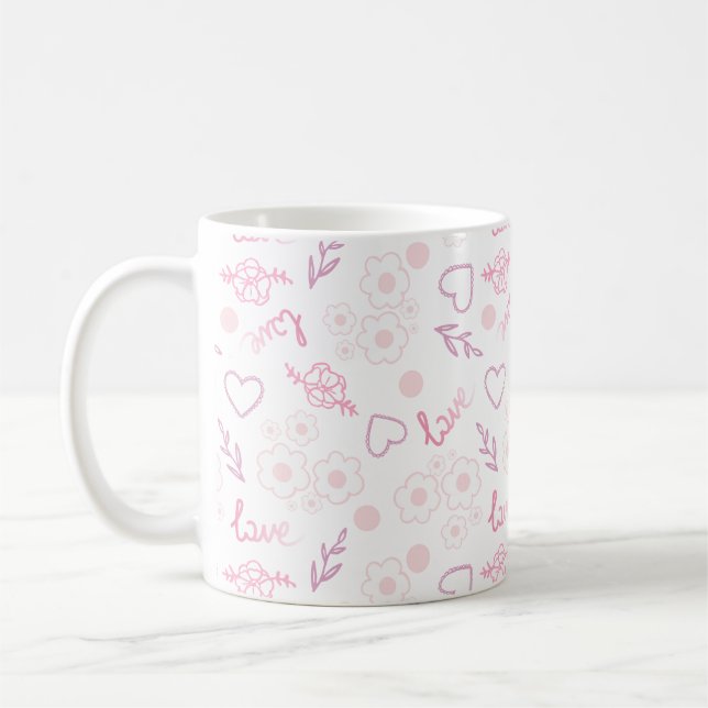 Taza De Café Patrón de amor floral romántico (Izquierda)