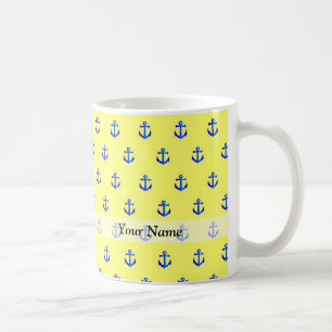 Taza De Café Patrón de ancla amarilla