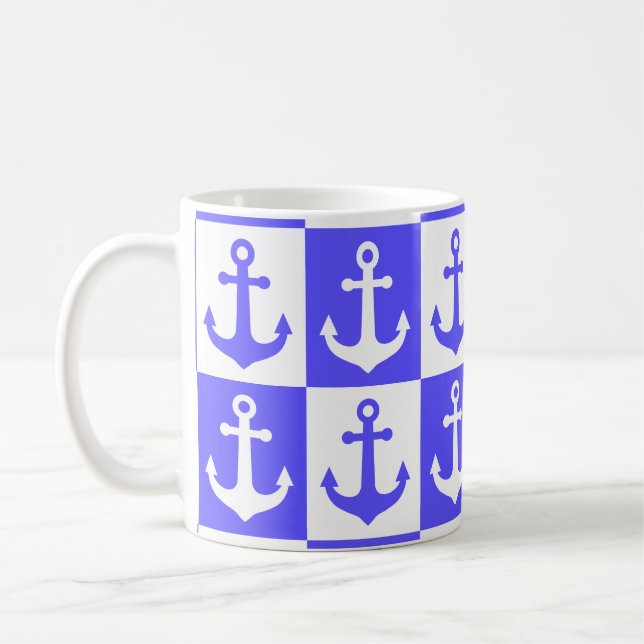 Taza De Café Patrón de anclaje de barco controlado - Azul oceán (Izquierda)