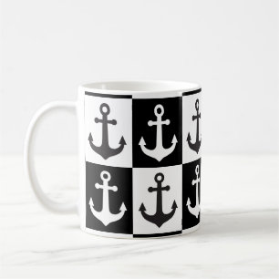 Taza De Café Patrón de anclaje de barco controlado - Blanco y n