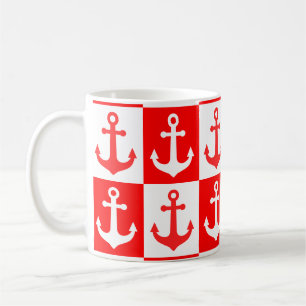 Taza De Café Patrón de anclaje de barco de verificación - rojo