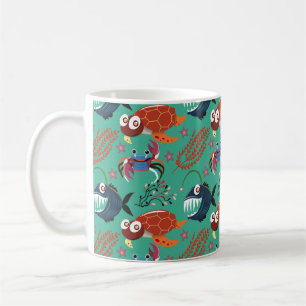 Taza De Café Patrón de animales acuáticos   vida submarina en l