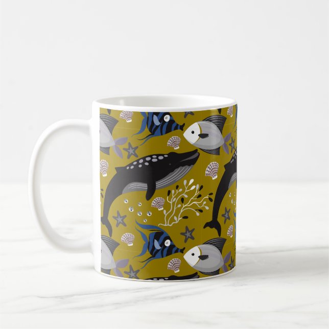 Taza De Café Patrón de animales acuáticos | vida submarina en l (Izquierda)