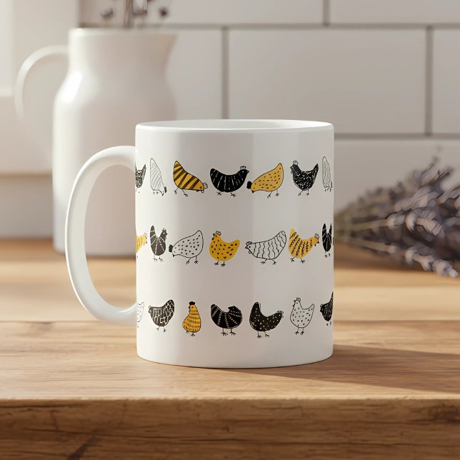 Taza De Café Patrón de animales de granja de pollo feliz (happy chicken pattern mug farmhouse style)