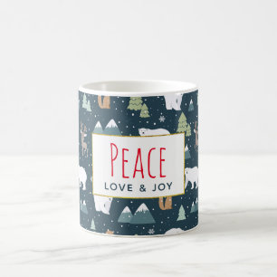 Taza De Café Patrón de animales de Navidades de amor por la paz