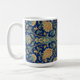 Taza De Café Patrón de arabesco floral persa azul real