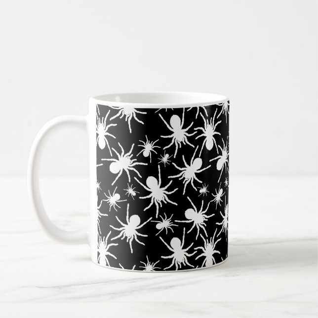 Taza De Café Patrón de araña Tarantula blanco y negro (Izquierda)