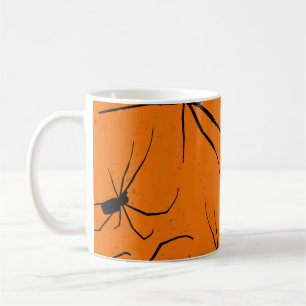 Taza De Café Patrón de arañas de Halloween naranja, araña negra
