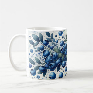 Taza De Café Patrón de arándano azul - Fondo azul claro