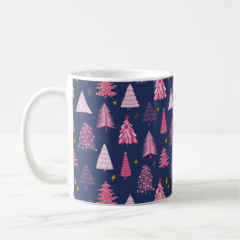 Taza De Café Patrón de árbol de Navidad azul y rosa