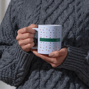 Taza De Café Patrón de árbol de navidad de cardenal rojo mínimo