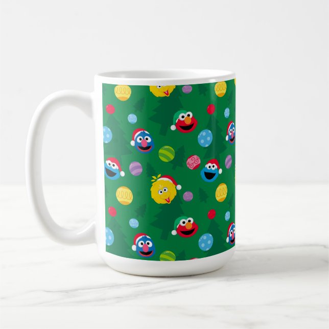 Taza De Café Patrón de árbol de navidad de Plaza Sésamo (Izquierda)