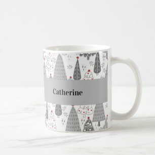 Taza De Café Patrón de árbol de Navidad personalizado con nombr