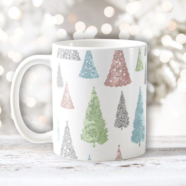 Taza De Café Patrón de árbol de Navidad Purpurina elegante Past (Christmas Tree Pattern Elegant Glitter Pastel Coffee Mug)