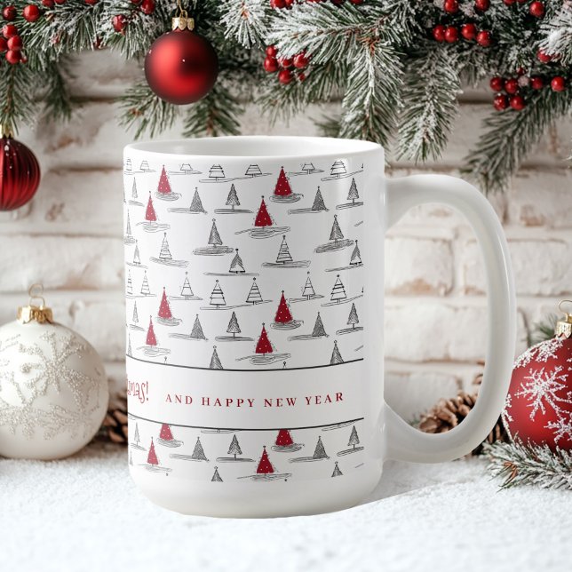 Taza De Café Patrón de árbol de Navidad rojo#5 ID1009 (Subido por el creador)