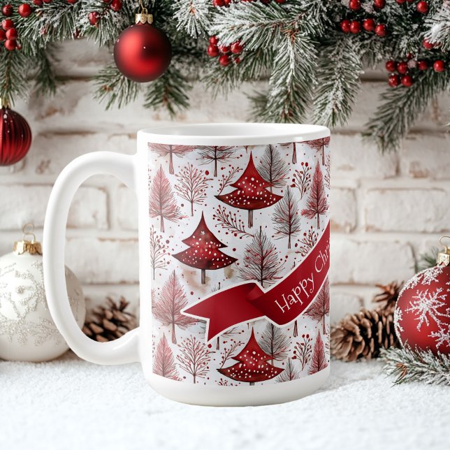 Taza De Café Patrón de árbol de navidad rojo blanco #4 ID1009 (Subido por el creador)