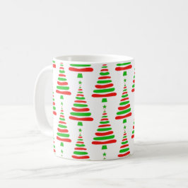 Taza De Café patrón de árbol de Navidad rojo y verde garabato b