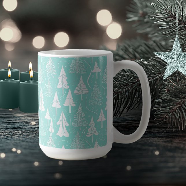 Taza De Café Patrón de árbol de Navidad verde azulado#6 ID1009 (Subido por el creador)