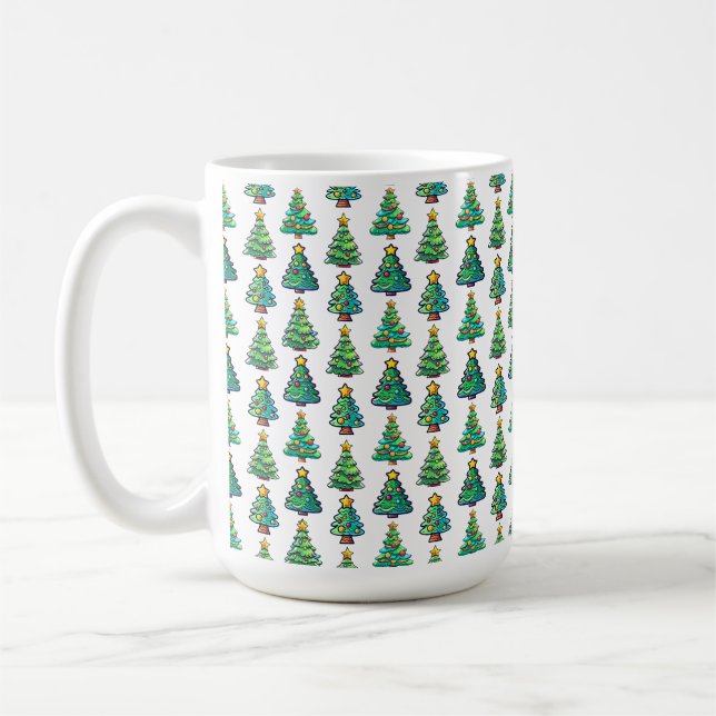 Taza De Café Patrón de árbol navideño acuarela, Navidades (Izquierda)