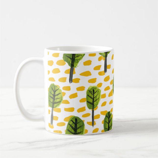 Taza De Café Patrón de árbol negro verde Naive (Izquierda)