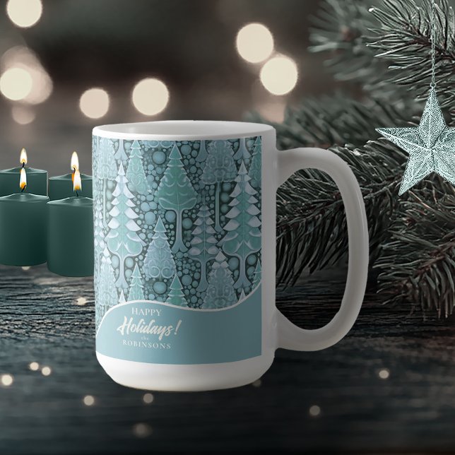 Taza De Café Patrón de árboles de navidad costeros estilizados# (Subido por el creador)