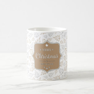 Taza De Café Patrón de árboles de Navidad marrón y plateado ele
