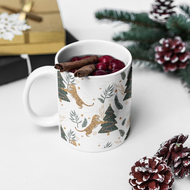 Taza De Café Patrón de árboles de Navidad y tigres (Subido por el creador)