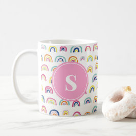 Taza De Café Patrón de Arcoíris Monogramado Femenino y Lindo