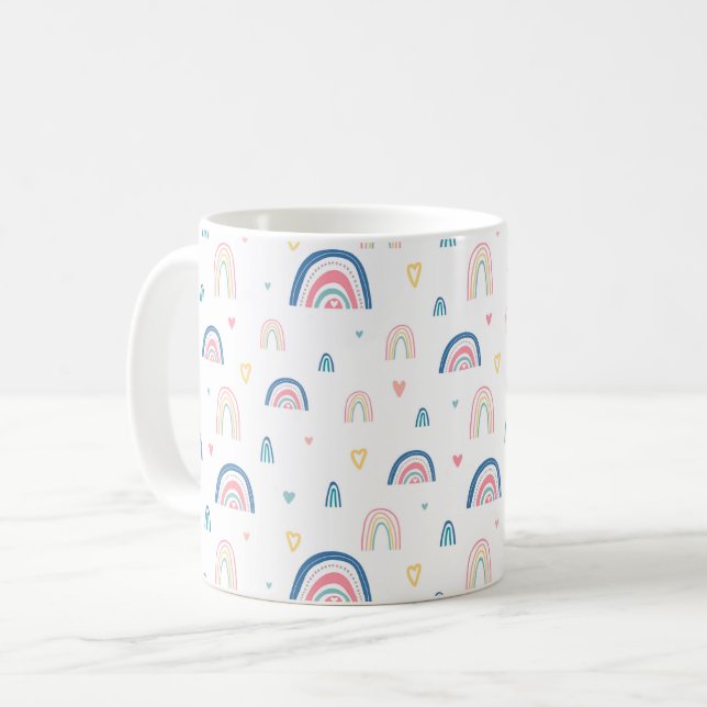 Taza De Café Patrón de arcoiris y corazón (Anverso izquierdo)