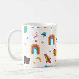 Taza De Café Patrón de arcoiris y niños espaciales