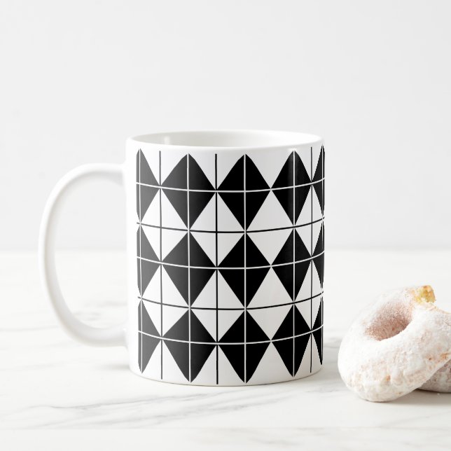 Taza De Café Patrón de Argyle en Blanco y Negro   (Con donut)