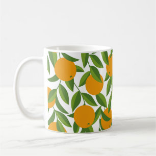 Taza De Café Patrón de arte de árbol naranja sin foco.