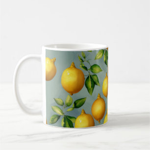 Taza De Café Patrón de arte de limones y hojas vintage sobre gr