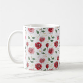 Taza De Café Patrón de arte de línea floral Roses rojos