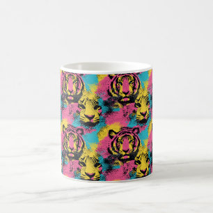Taza De Café Patrón de arte pop del tigre en rosa, amarillo y a