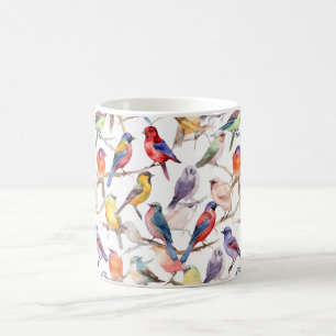 Taza De Café Patrón de aves de color de agua vintage encantador