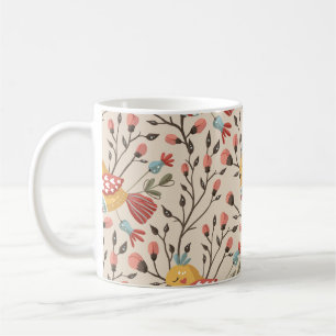 Taza De Café Patrón de aves y flores bohemias - Inspirado en la