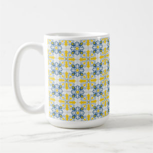 Taza De Café Patrón de azulejos azules y amarillos en portugués