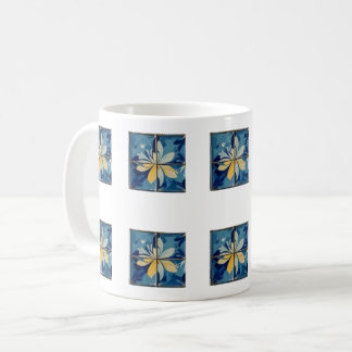 Taza De Café Patrón de Baldosa Floral Azul