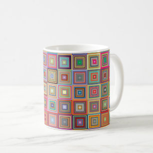 Taza De Café Patrón de baldosas geométricas retro cuadrado