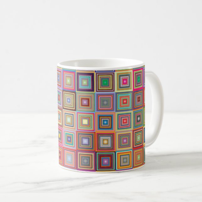 Taza De Café Patrón de baldosas geométricas retro cuadrado (Anverso derecho)
