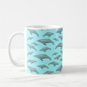 Taza De Café Patrón de ballena azul en fondo azul brillante