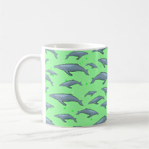 Taza De Café Patrón de ballena azul en fondo verde brillante