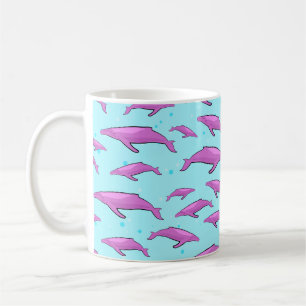 Taza De Café Patrón de ballena rosada en fondo azul