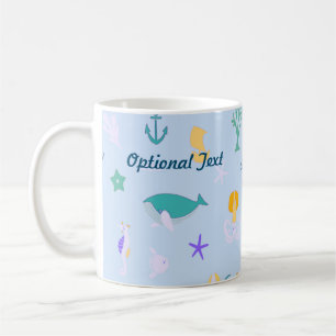 Taza De Café Patrón de ballenas, anclas, corales y algas marina