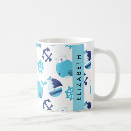 Taza De Café Patrón de ballenas, ballenas azules, tu nombre
